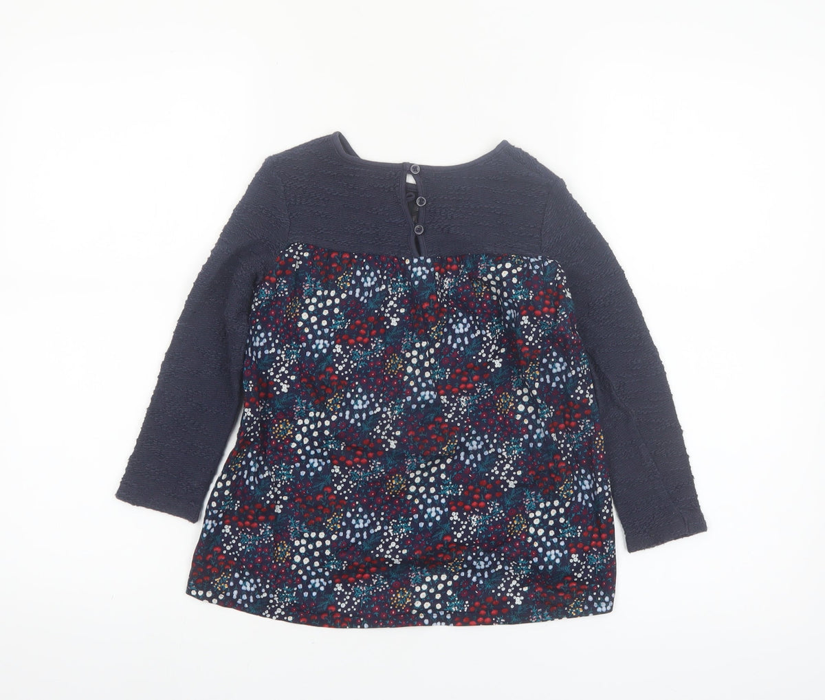 F&F Girls Blue Floral Embroidered Long Sleeve Cotton Shift Dress 5-6 Years