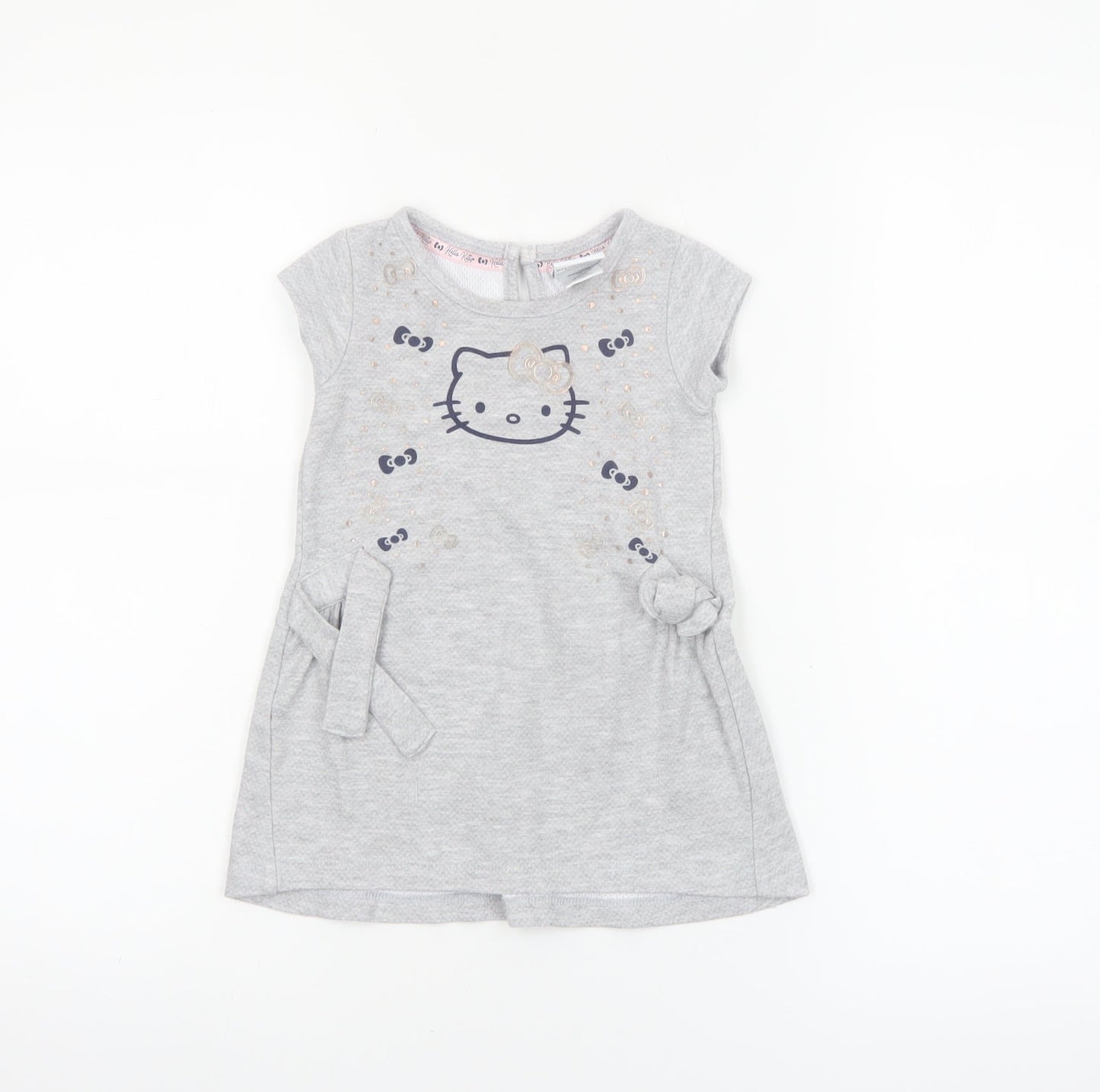 Hello Kitty Girls Grey T-Shirt Dress 18-24 Months Cotton Casual Bow Detail