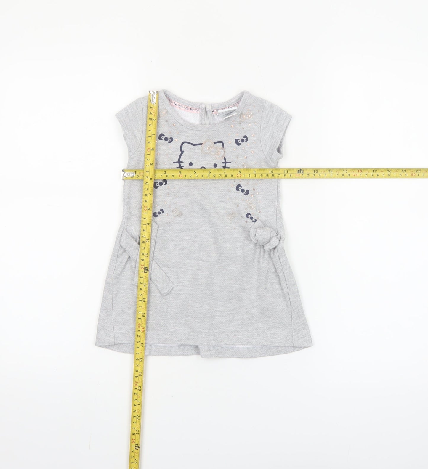 Hello Kitty Girls Grey T-Shirt Dress 18-24 Months Cotton Casual Bow Detail