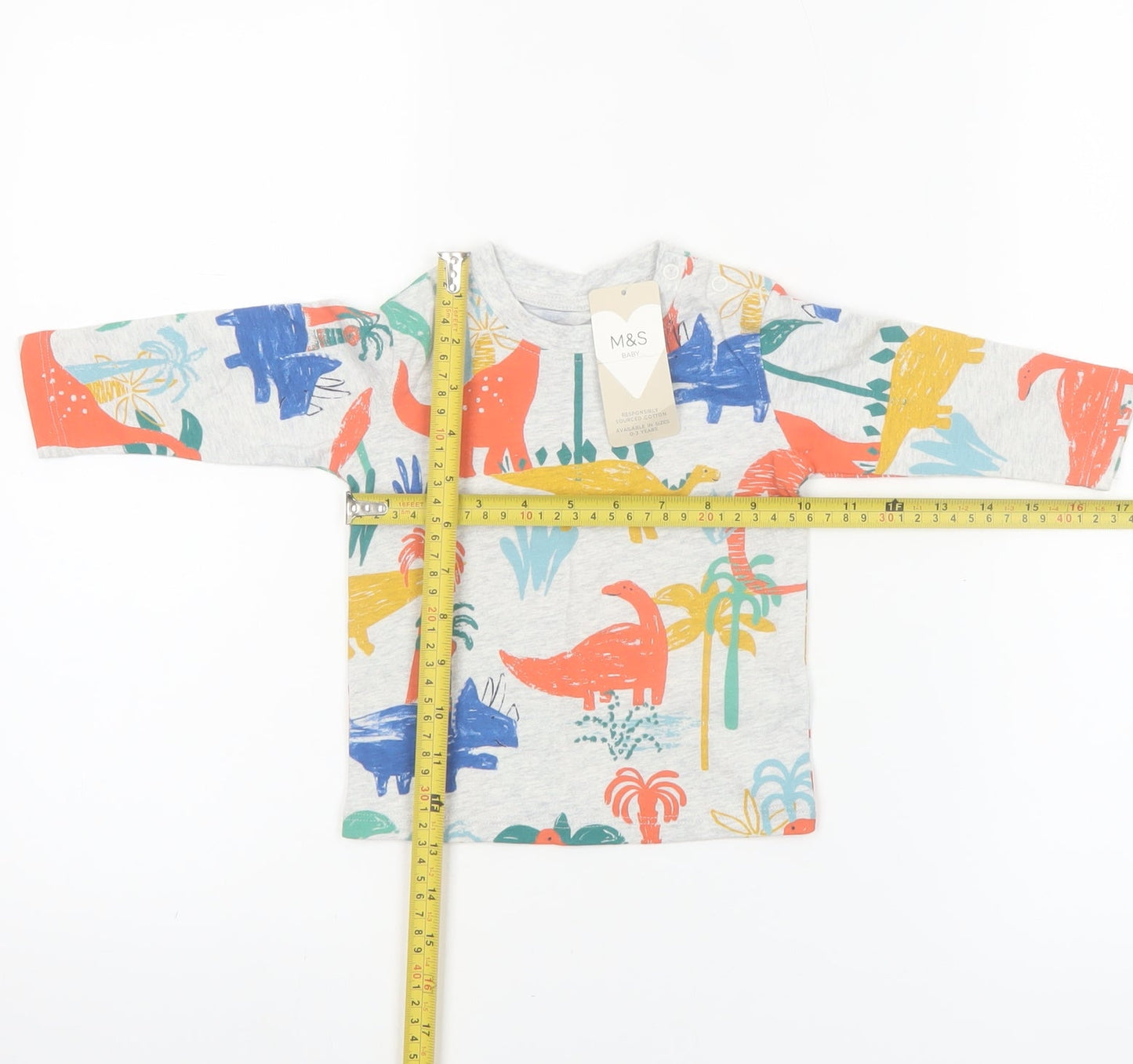 Marks and Spencer Baby Unisex Multicoloured Dinosaur Long Sleeve T-Shirt 3-6 Months