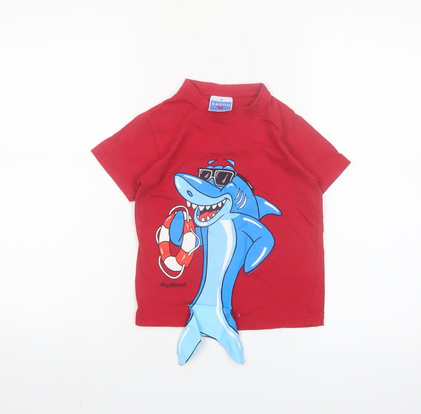 Safon Boys Red Shark Graphic Cotton Short Sleeve T-Shirt 6 Years