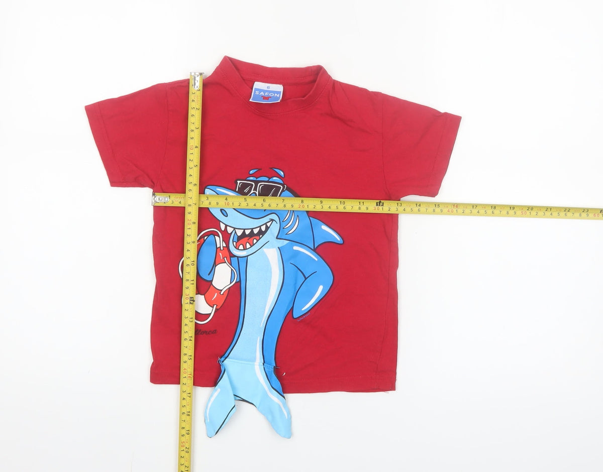 Safon Boys Red Shark Graphic Cotton Short Sleeve T-Shirt 6 Years
