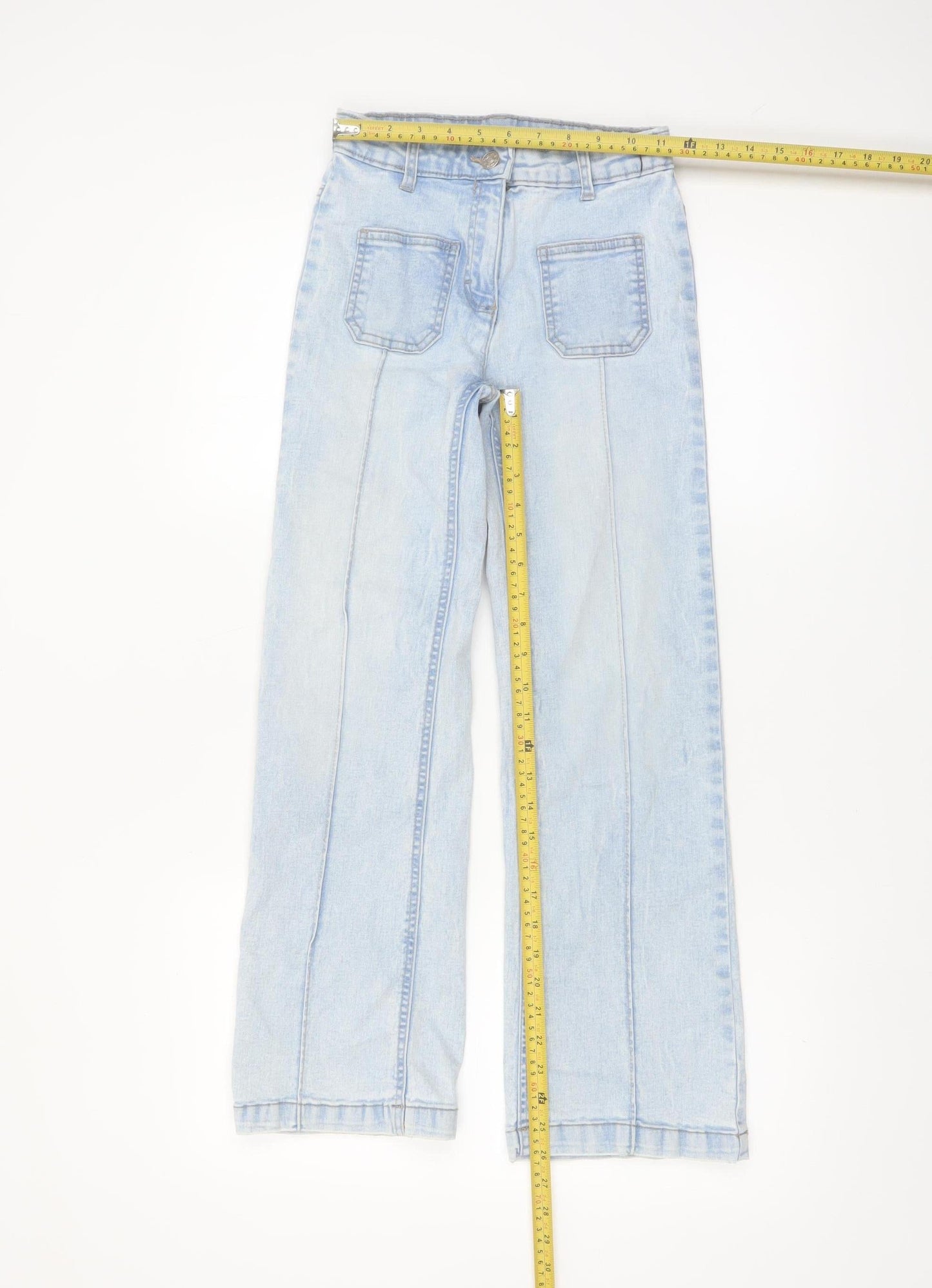 Dunnes Stores Girls Light Blue Wide-Leg Jeans 25in Waist Denim Summer Casual