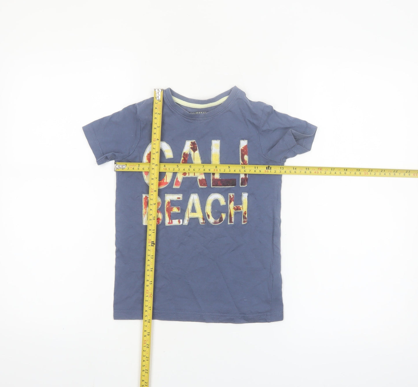 Primark Boys Blue CALI BEACH Short Sleeve Cotton T-Shirt 6-7 Years