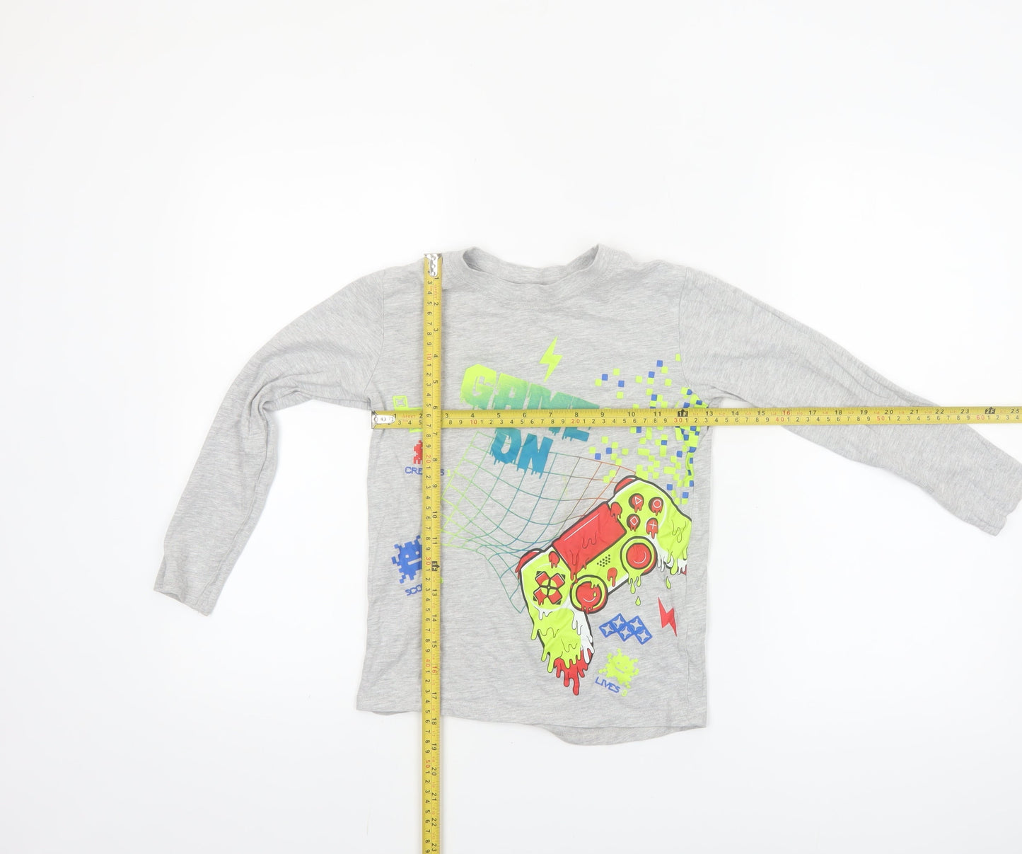 Dunnes Stores Boys Grey Long Sleeve Game On Graphic T-Shirt 7-8 Years