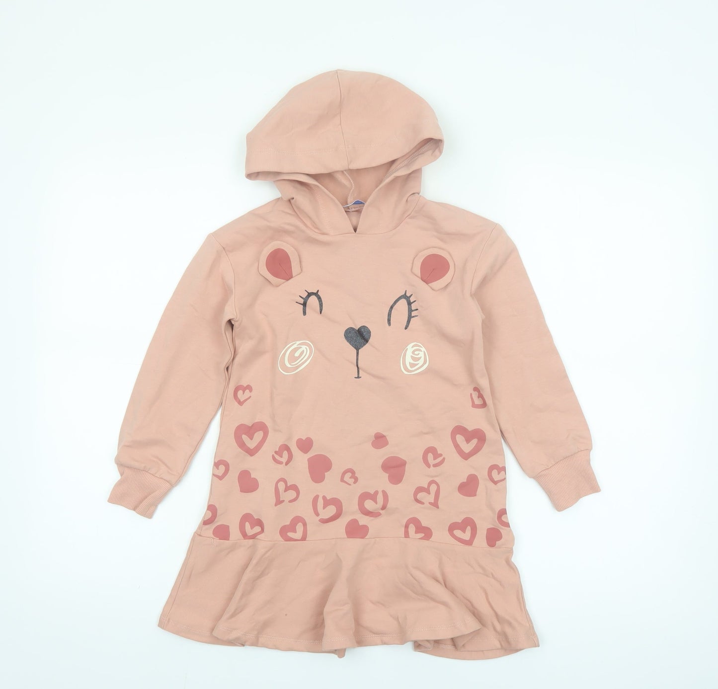 Mayoral Girls Pink Animal Face Hooded T-Shirt Dress 6 Years