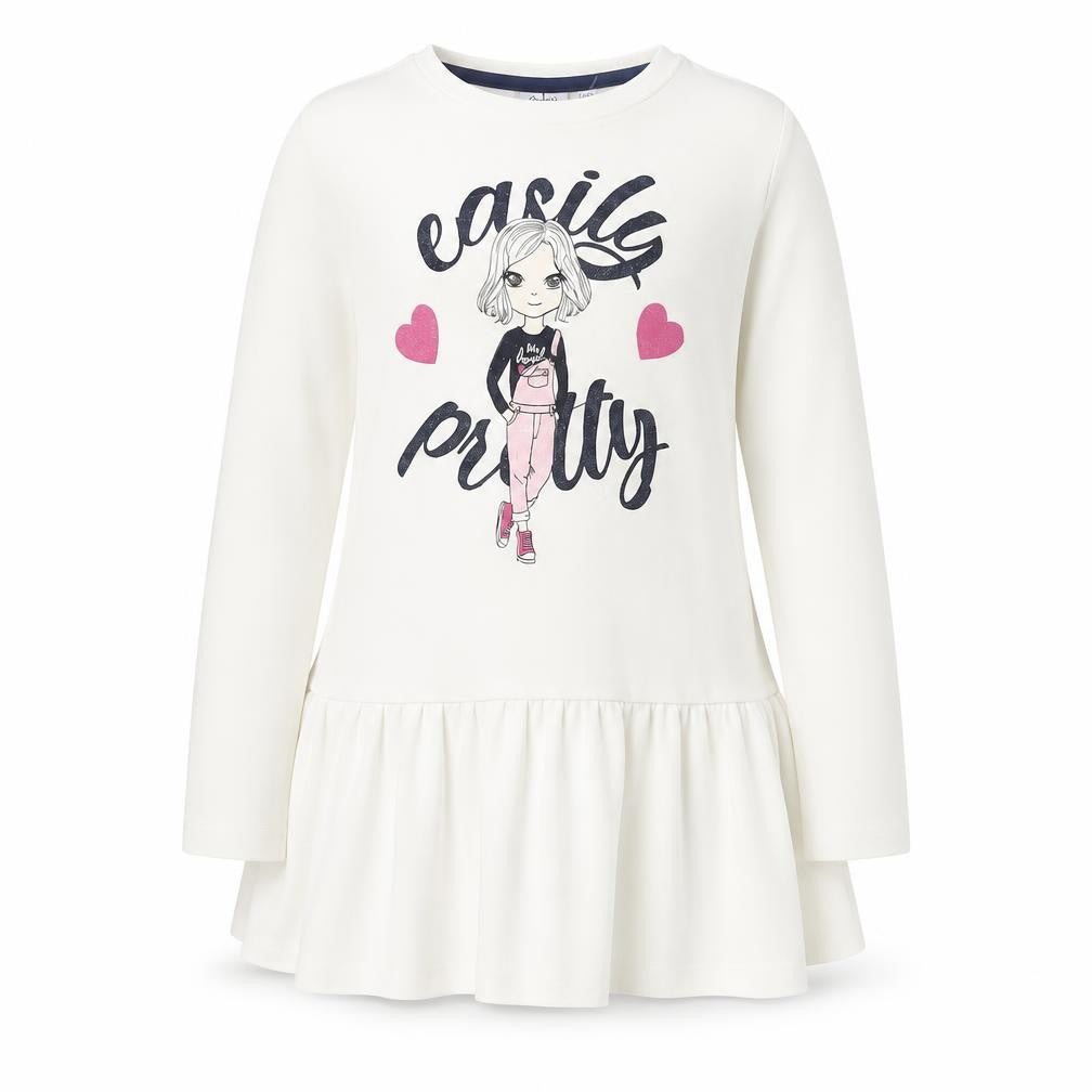 Blukids Girls Ivory Graphic T-Shirt Dress 5-6 Years Long Sleeve Cotton
