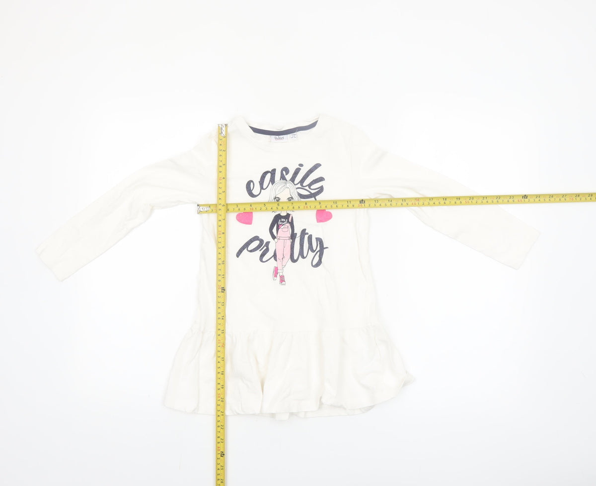 Blukids Girls Ivory Graphic T-Shirt Dress 5-6 Years Long Sleeve Cotton