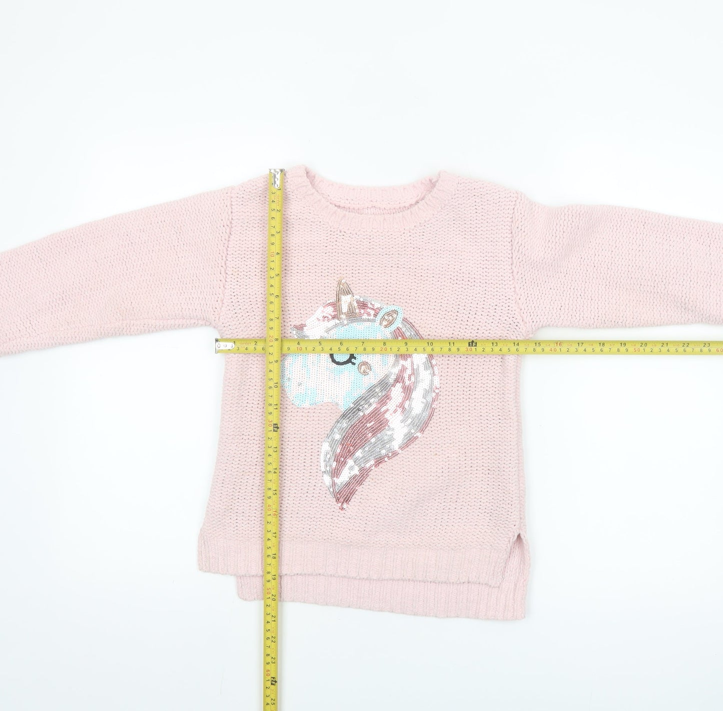 St Bernard for Dunnes Stores Girls Pink Sequin Unicorn Pullover Jumper Age 10