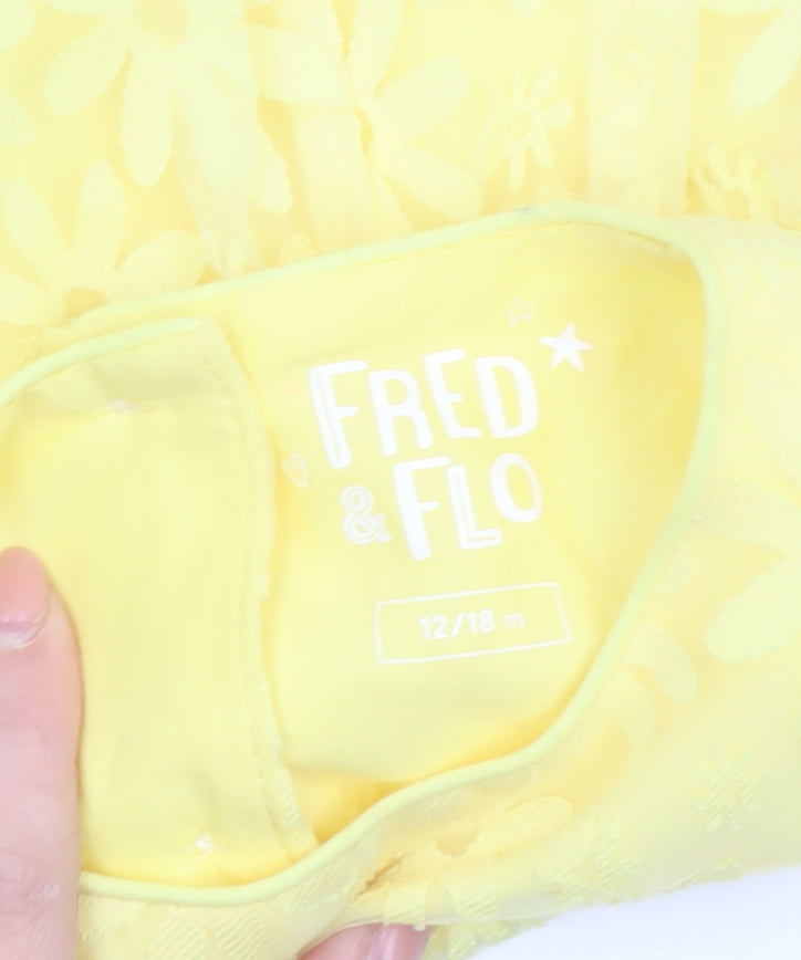Fred & Flo Girls Yellow Floral Lace Fit & Flare Party Dress 12-18 Months