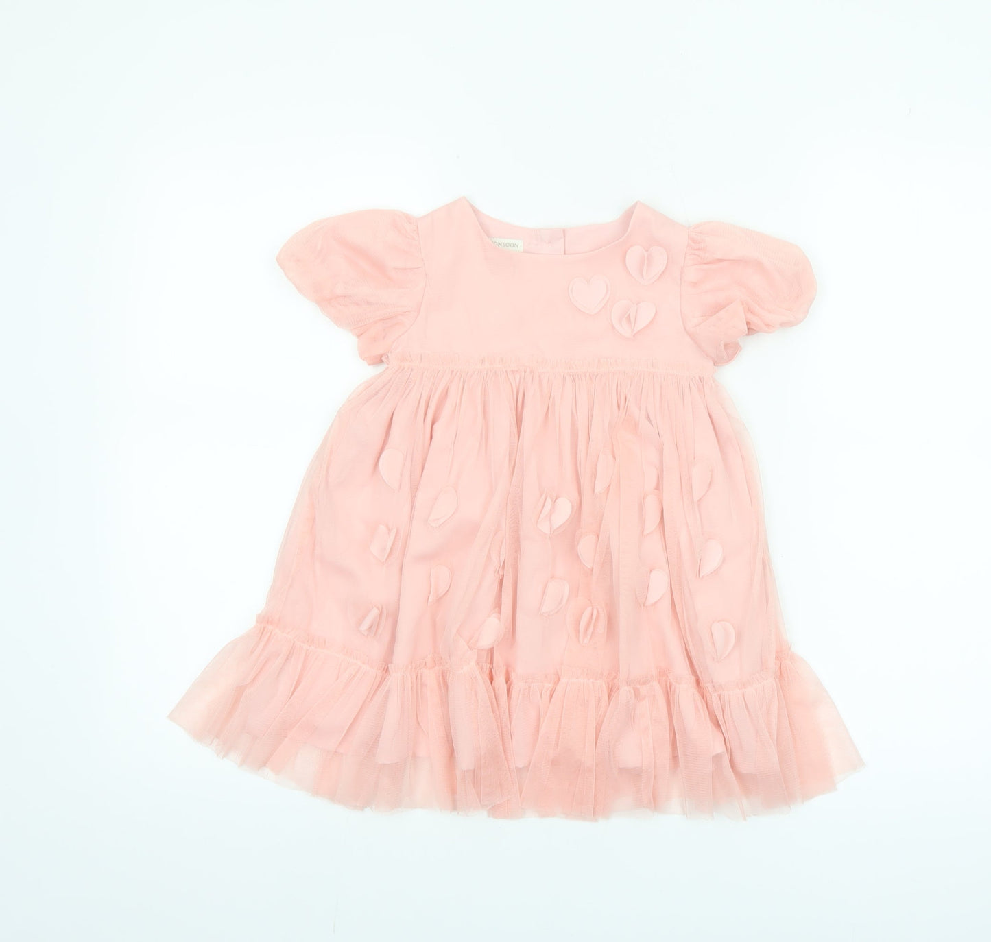 Monsoon Girls Pink 2-3 Years Tutu Dress with Heart Appliqué Puff Sleeves