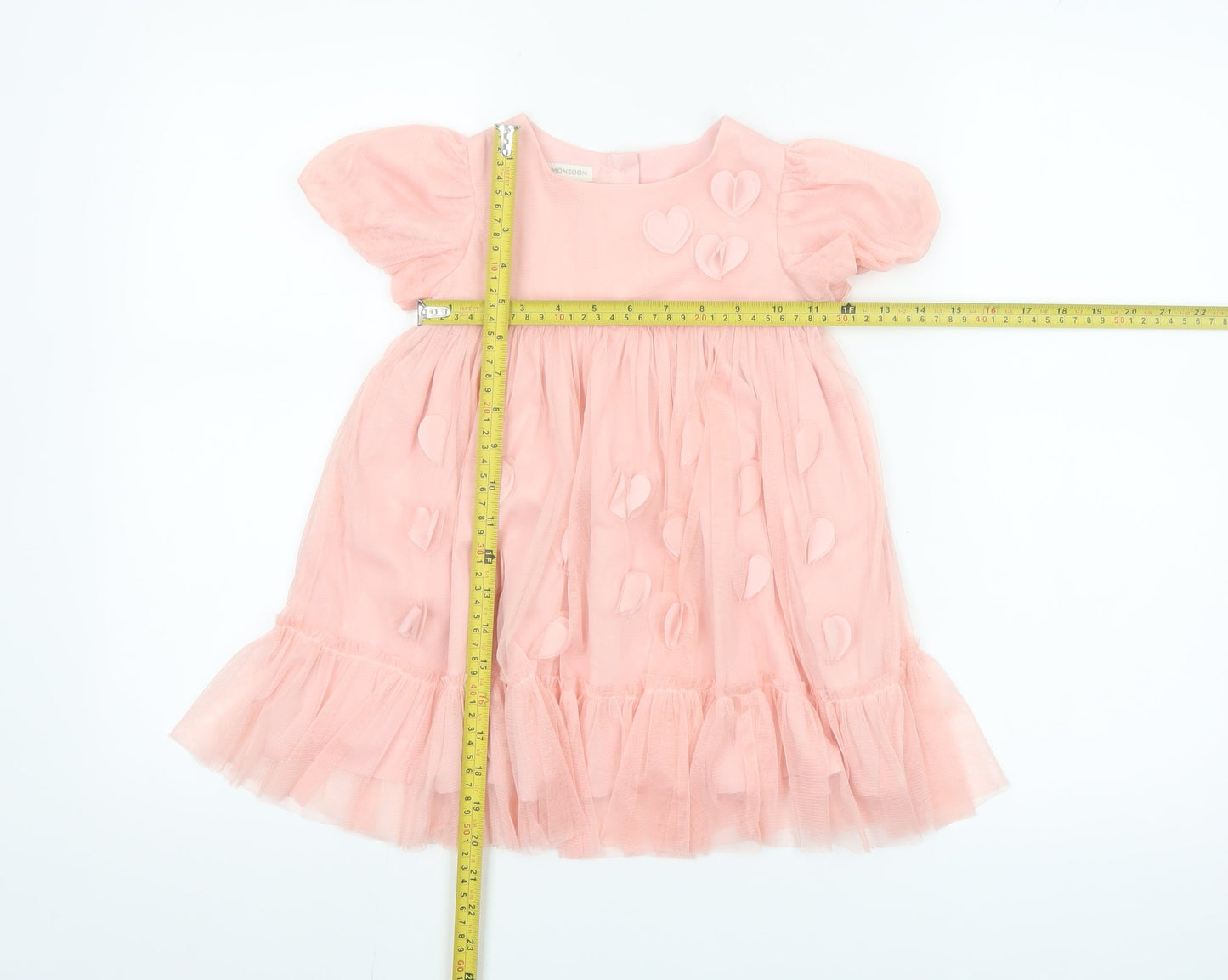 Monsoon Girls Pink 2-3 Years Tutu Dress with Heart Appliqué Puff Sleeves