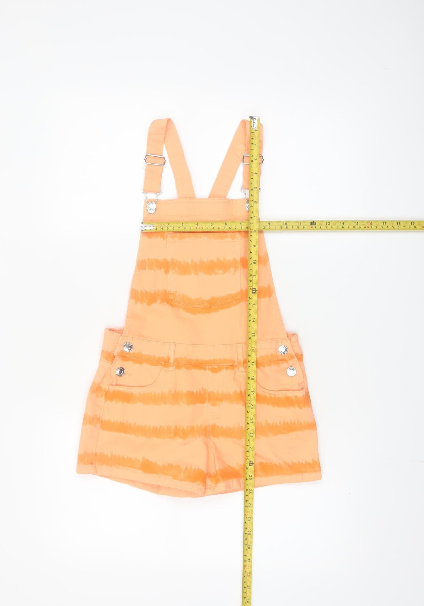 Denim Co Girls Orange Tie Dye Cotton Dungaree Shorts 9-10 Years Casual
