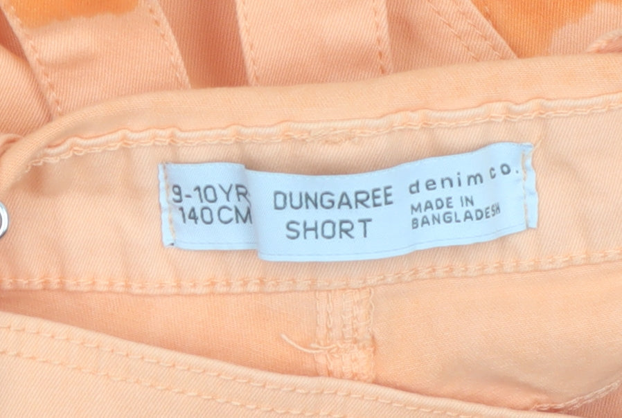Denim Co Girls Orange Tie Dye Cotton Dungaree Shorts 9-10 Years Casual