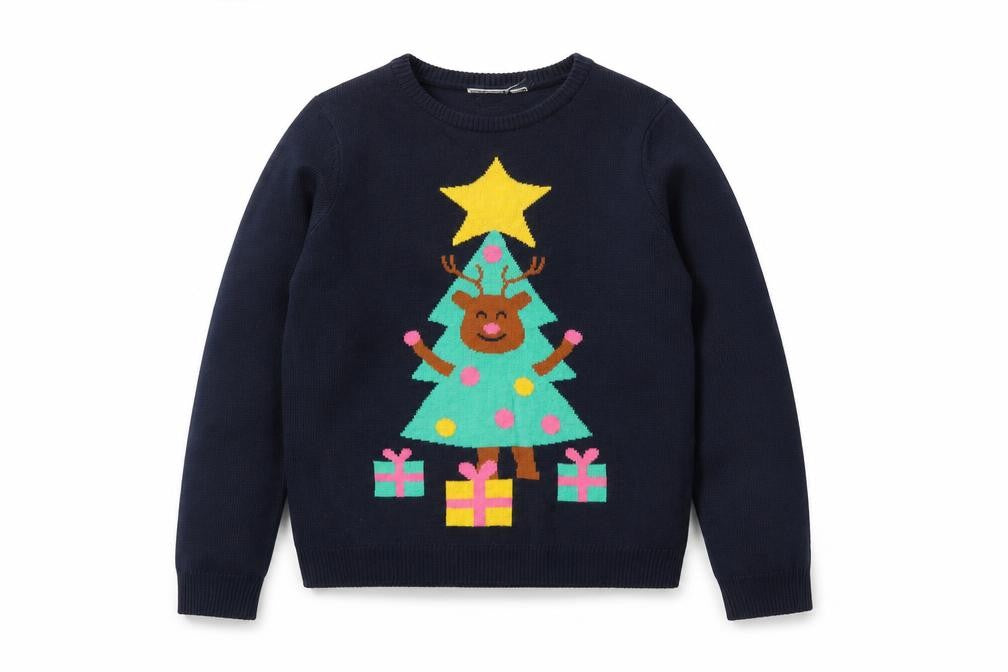 Pepperts Boys Navy Christmas Reindeer Tree Pullover Jumper 146/152 (11-12 Years)
