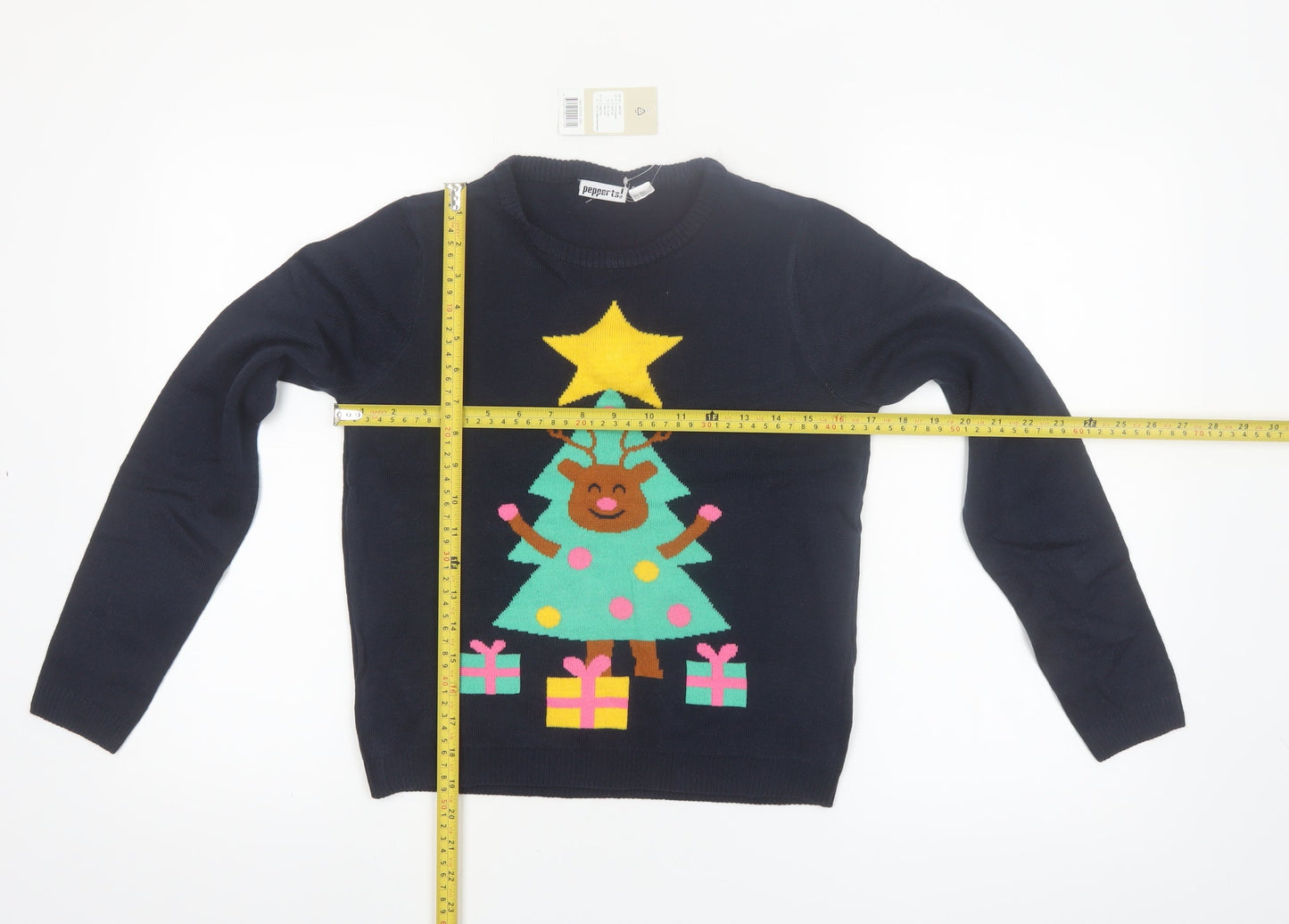 Pepperts Boys Navy Christmas Reindeer Tree Pullover Jumper 146/152 (11-12 Years)
