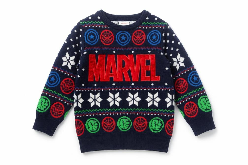 Marvel Boys Blue Fair Isle Pullover Jumper 18–24 Months Long Sleeve Winter