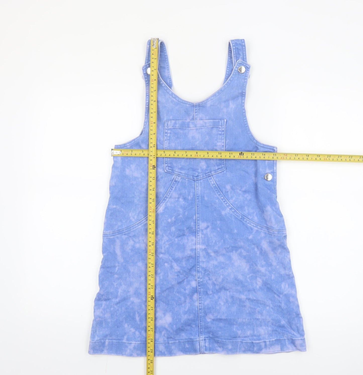 F&F Girls Blue Tie Dye Pinafore Denim Dress 13-14 Years Casual Sleeveless
