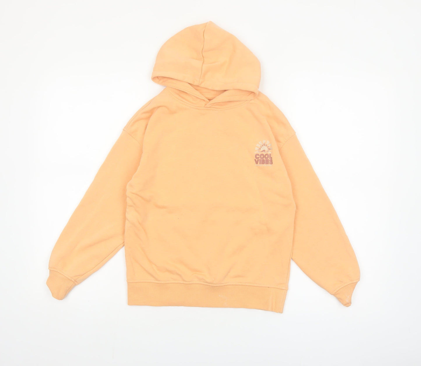 Dunnes Stores Girls Orange Pullover Hoodie 8-9 Years Cool Vibes Print