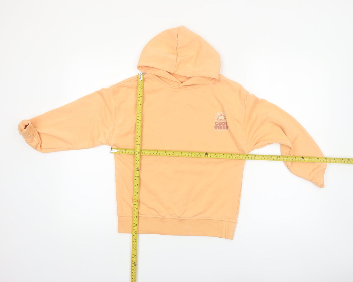 Dunnes Stores Girls Orange Pullover Hoodie 8-9 Years Cool Vibes Print