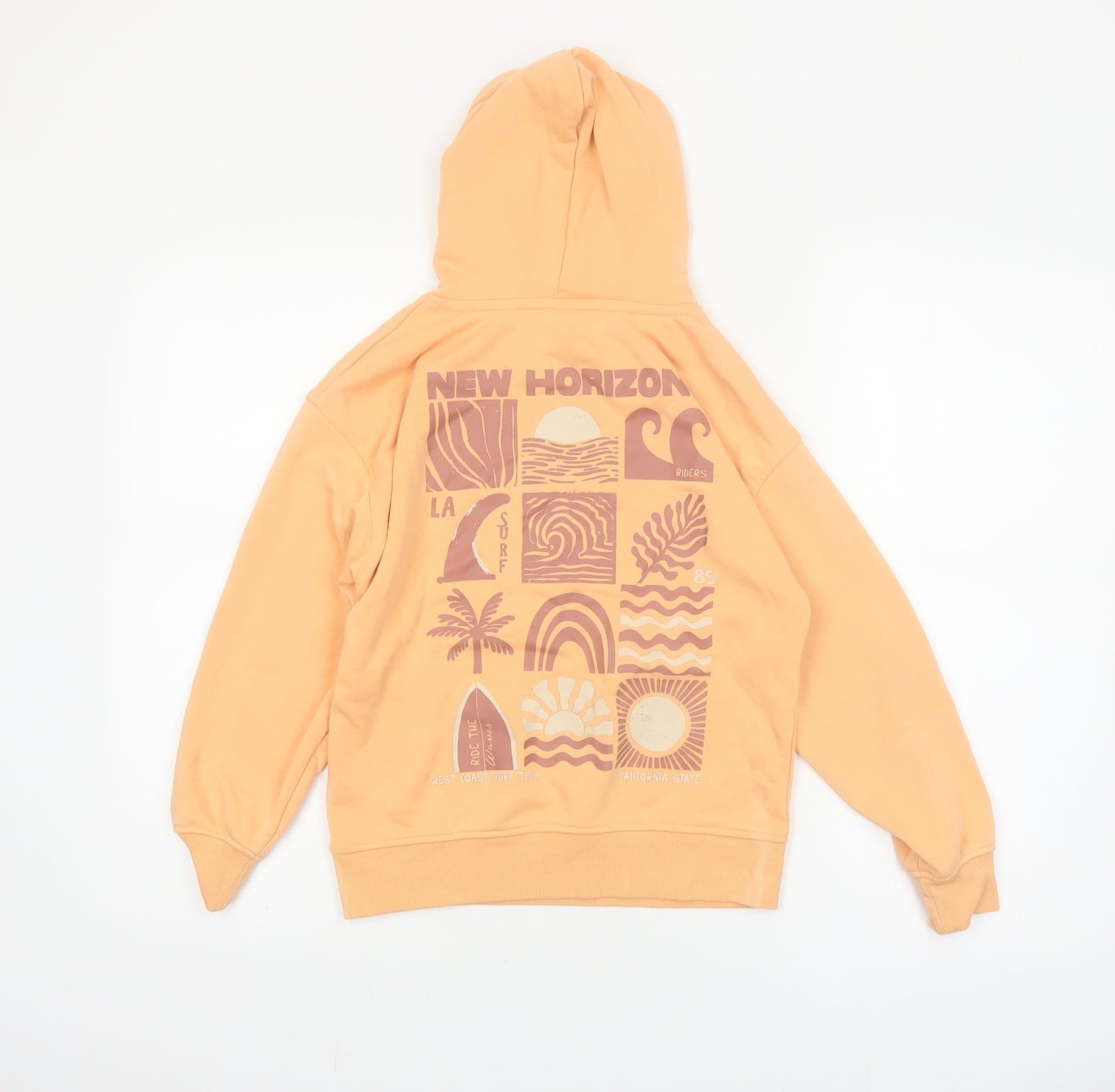 Dunnes Stores Girls Orange Pullover Hoodie 8-9 Years Cool Vibes Print