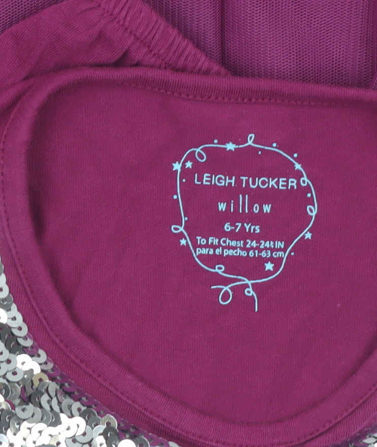 Leigh Tucker Willow Girls Purple Sequin Collar Fit & Flare Dress 6-7 Years
