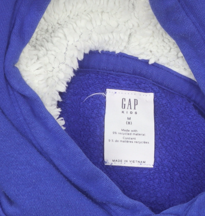 GAP Kids Blue Pullover Hoodie Boys M (8) Logo Print Fleece Sweatshirt