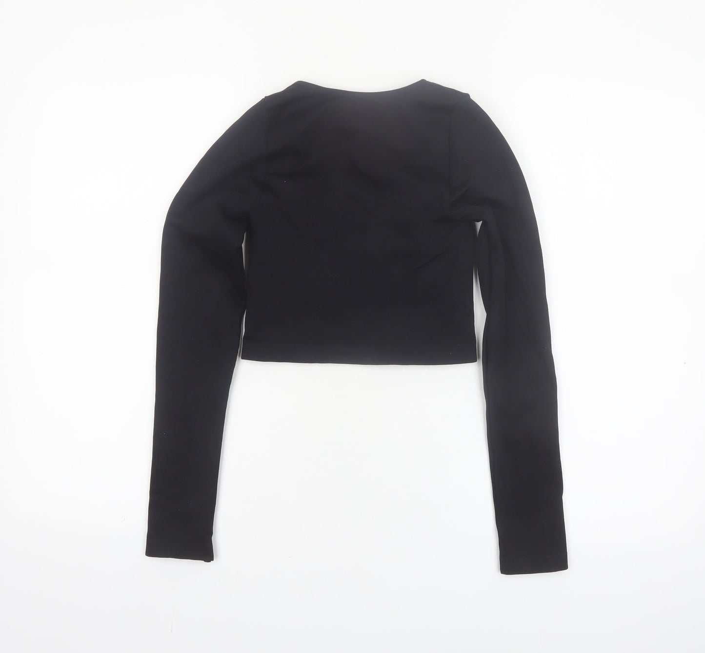 Primark Womens Black XS Long Sleeve Cropped Scoop Neck Top