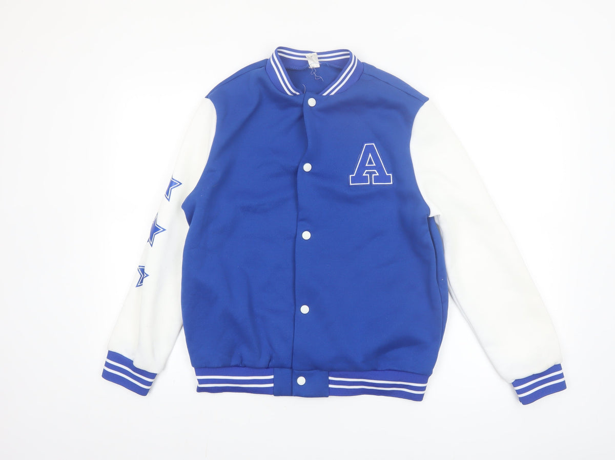 Shein Boys Blue Varsity Jacket 13-14 Years Polyester Lined School Jacket