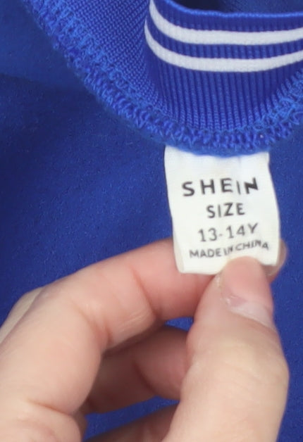 Shein Boys Blue Varsity Jacket 13-14 Years Polyester Lined School Jacket