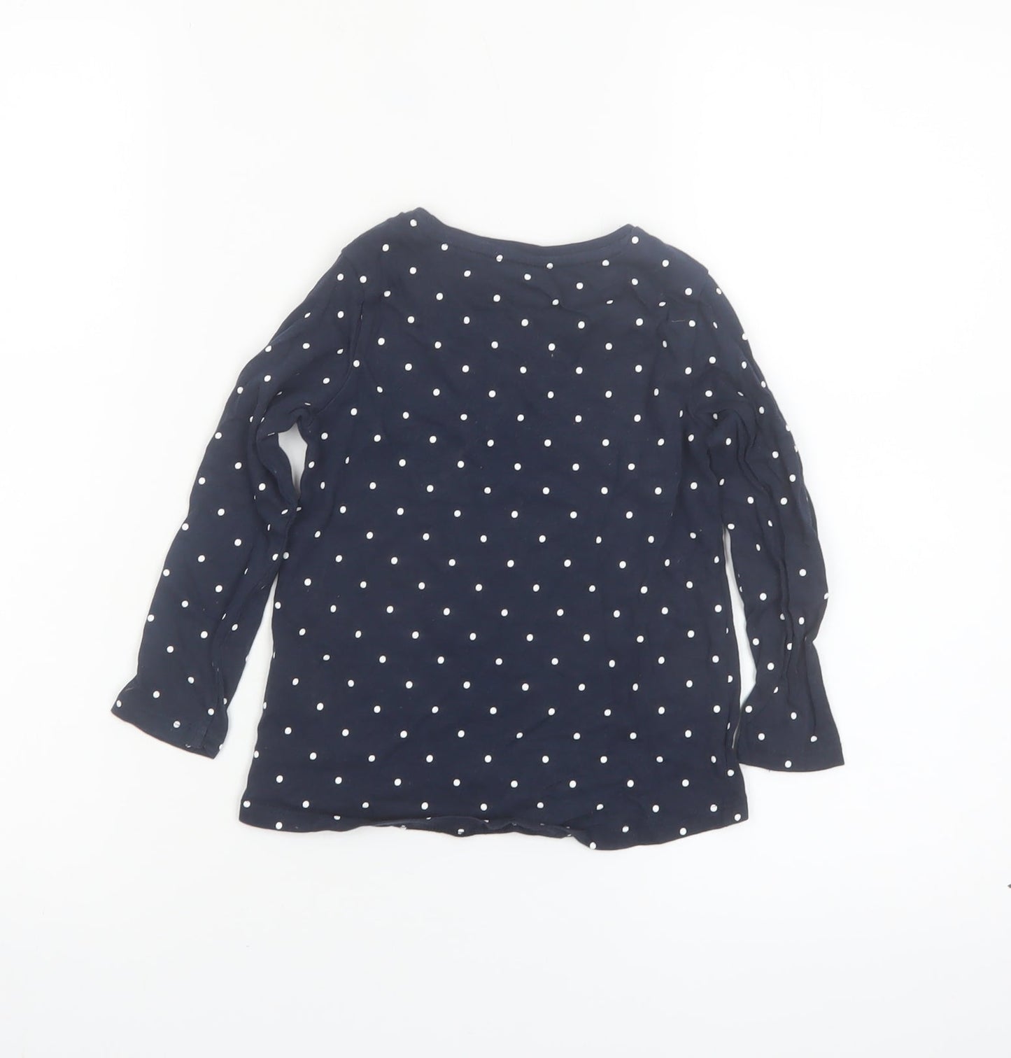 Little Kids Girls Blue Polka Dot Long Sleeve School Vibes Cotton T-Shirt 3-4 Years