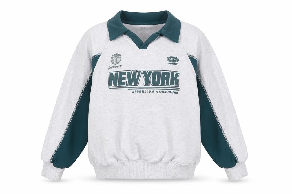 Primark Boys Grey Collared Pullover Sweatshirt 7-8 Years New York Print
