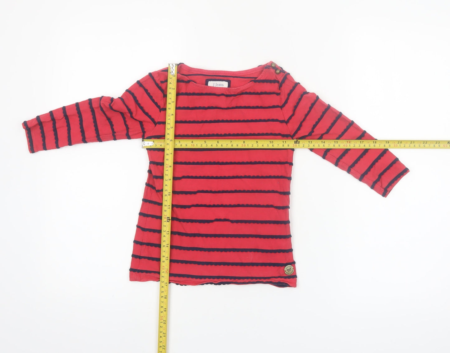 Jasper Conran Girls Red Striped 3/4 Sleeve Boat Neck T-Shirt 7-8 Years