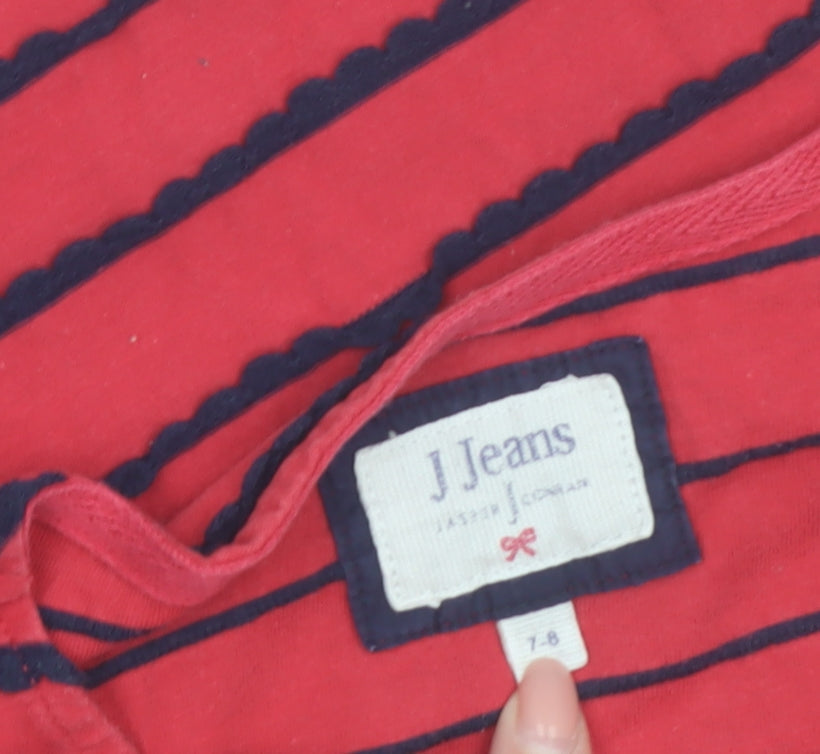 Jasper Conran Girls Red Striped 3/4 Sleeve Boat Neck T-Shirt 7-8 Years