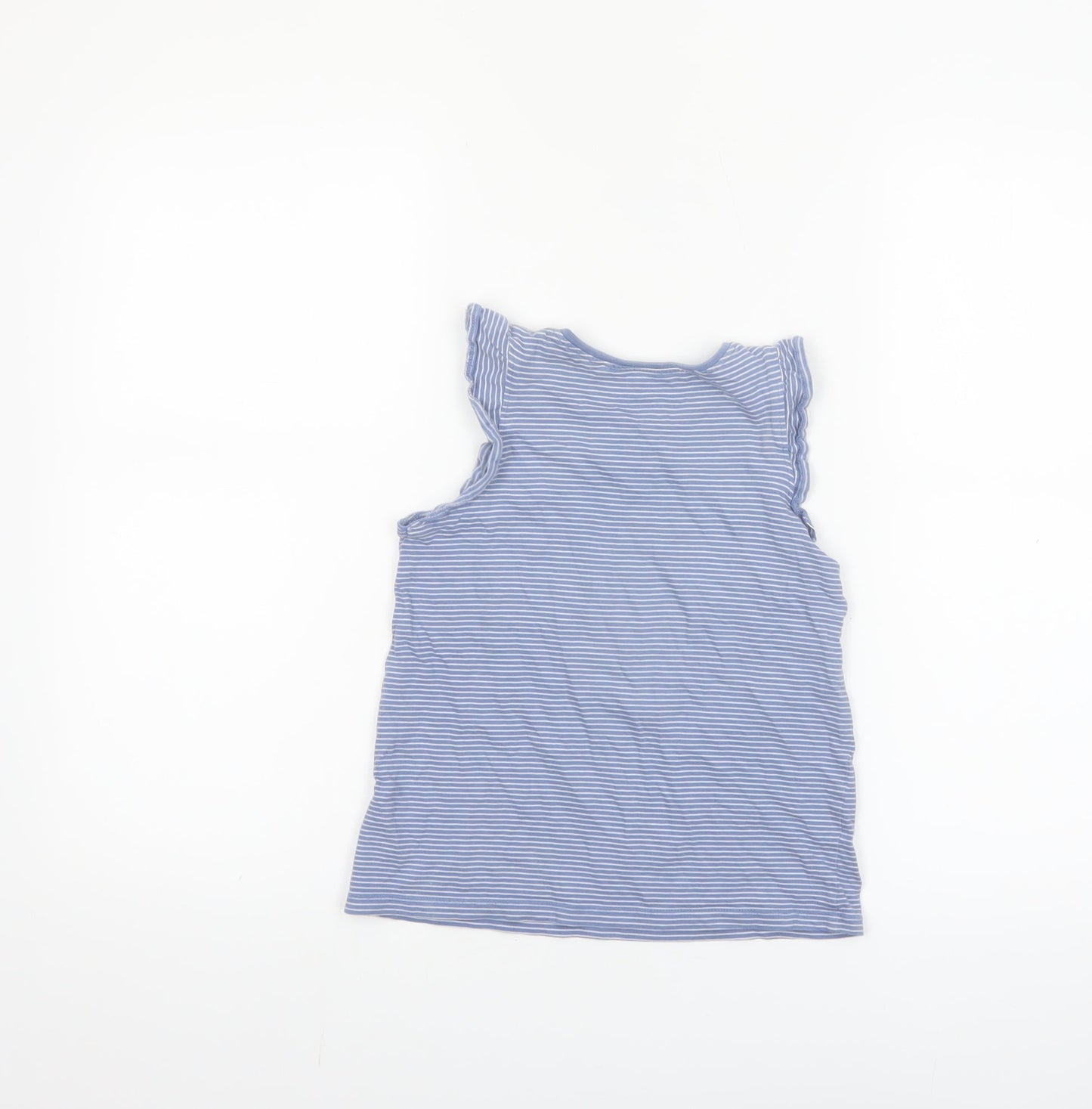 Next Girls Blue Striped Sleeveless Ruffle Cotton T-Shirt 7-8 Years