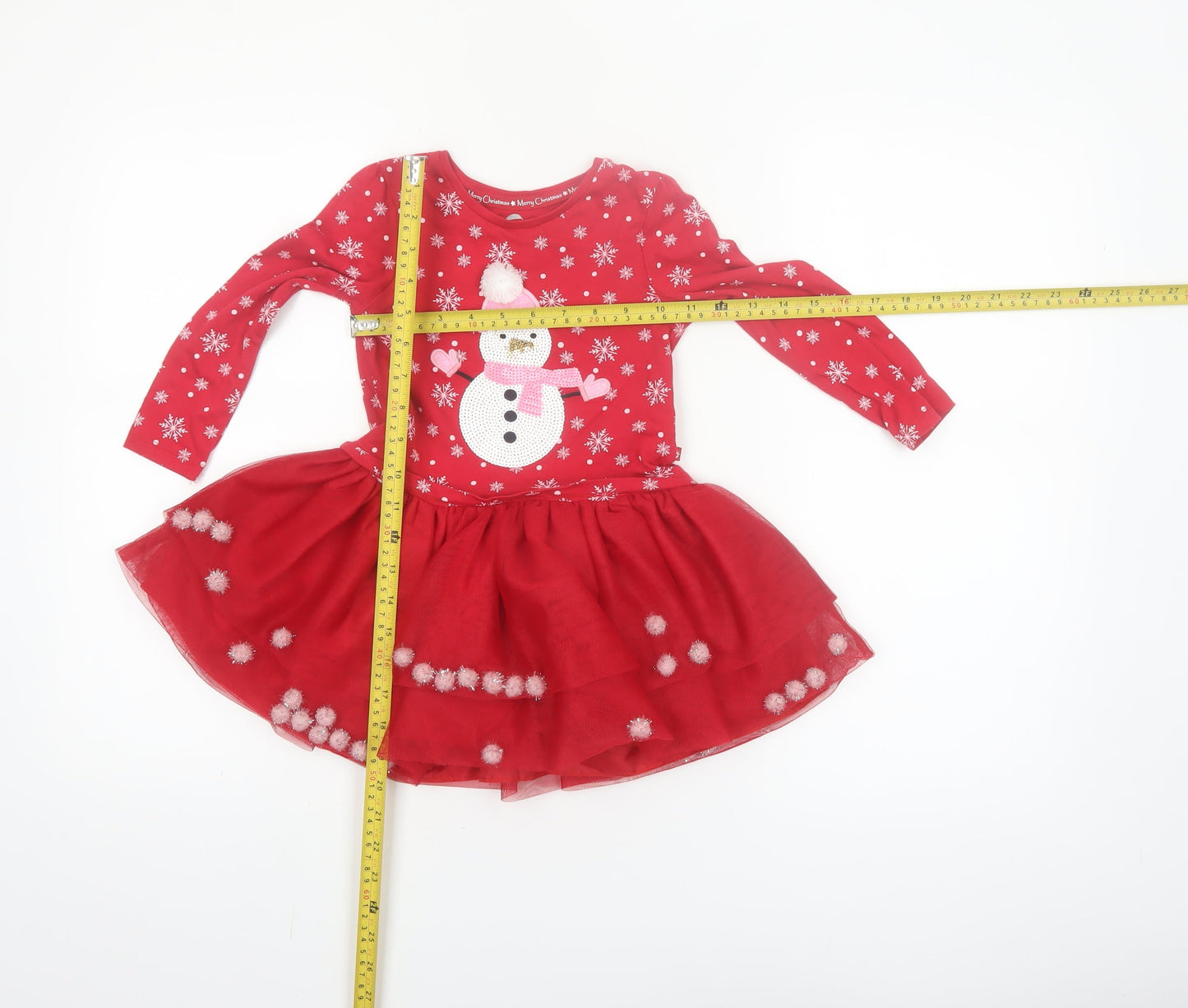 F&F Girls Red Christmas Snowman Long Sleeve Tutu Dress 3-4 Years