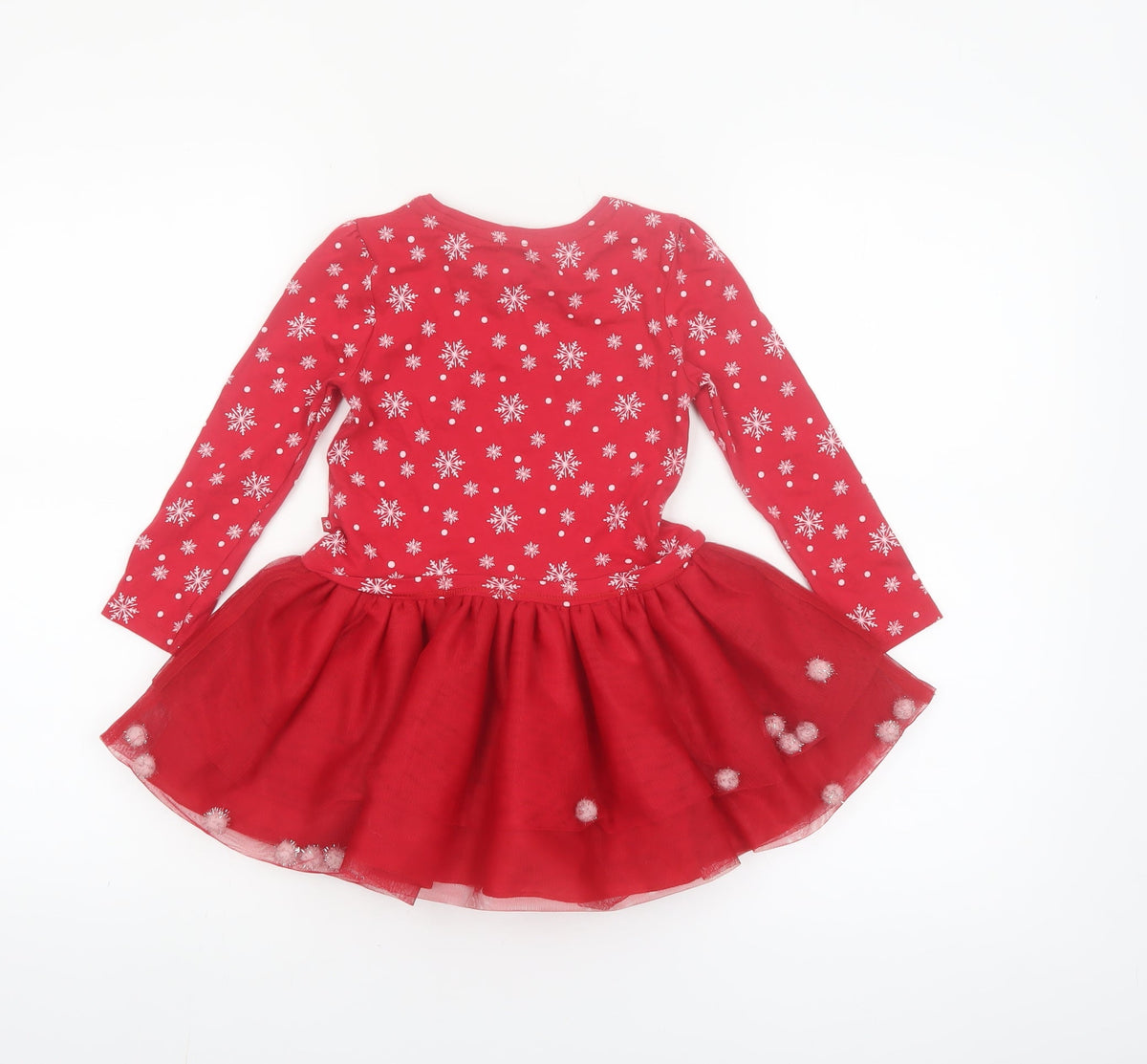 F&F Girls Red Christmas Snowman Long Sleeve Tutu Dress 3-4 Years