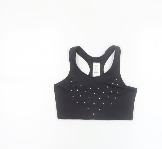 Decathlon Women Black Small Racerback Sports Bra with Rhinestones