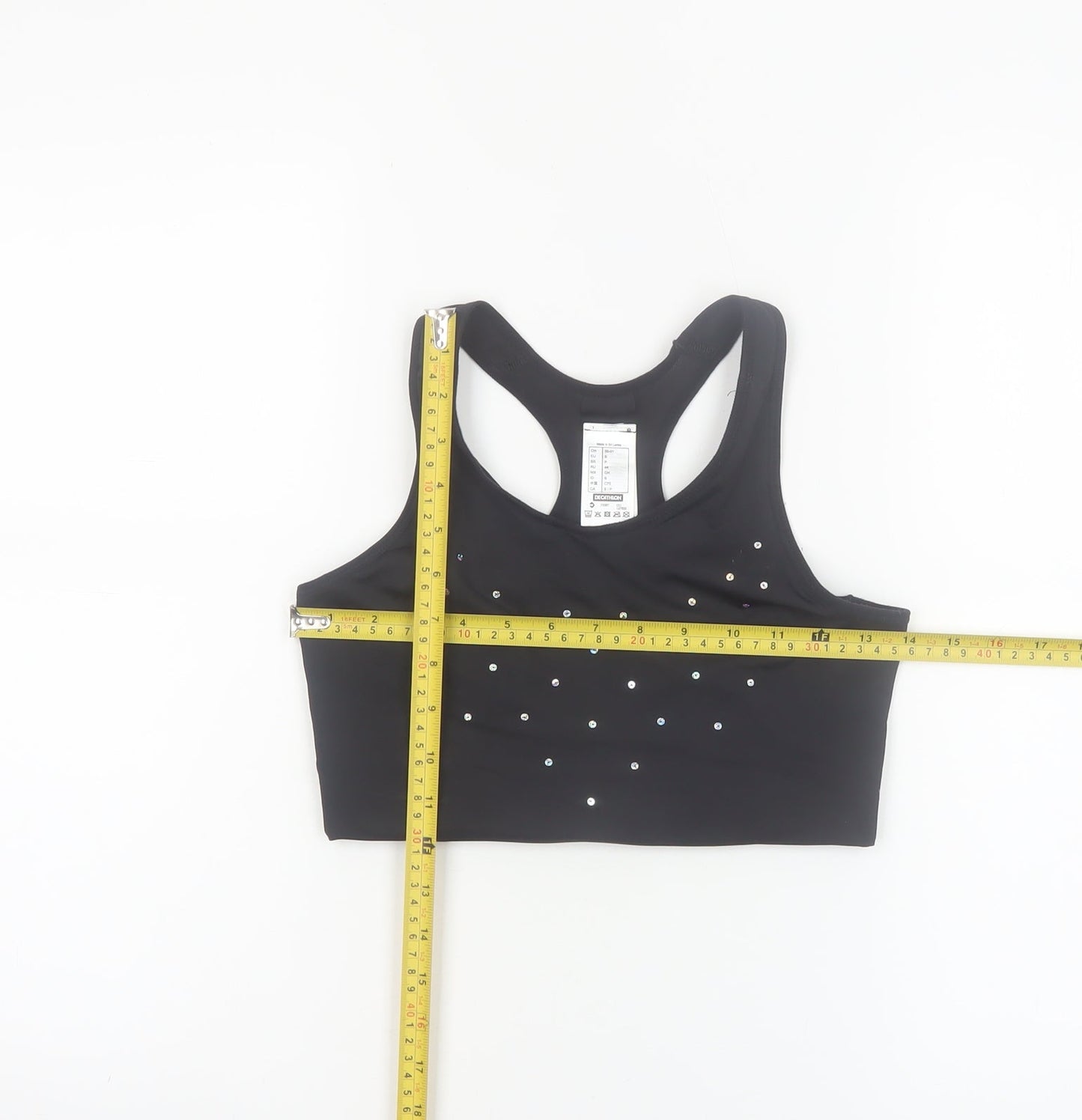 Decathlon Women Black Small Racerback Sports Bra with Rhinestones