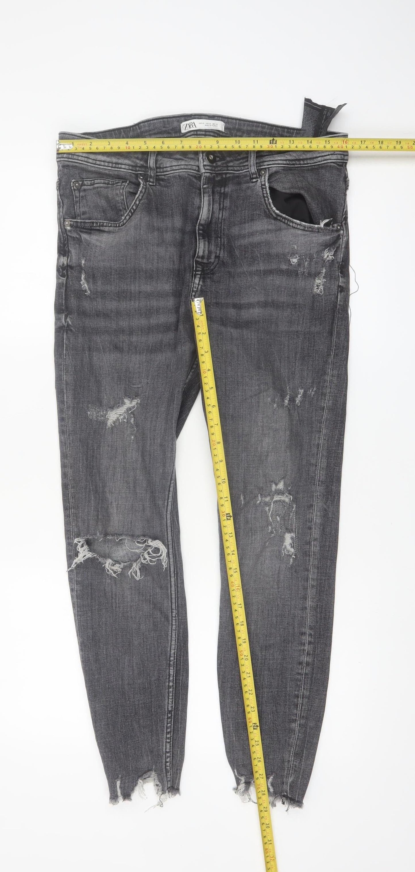 Zara Women Grey Distressed Skinny Jeans Size 14