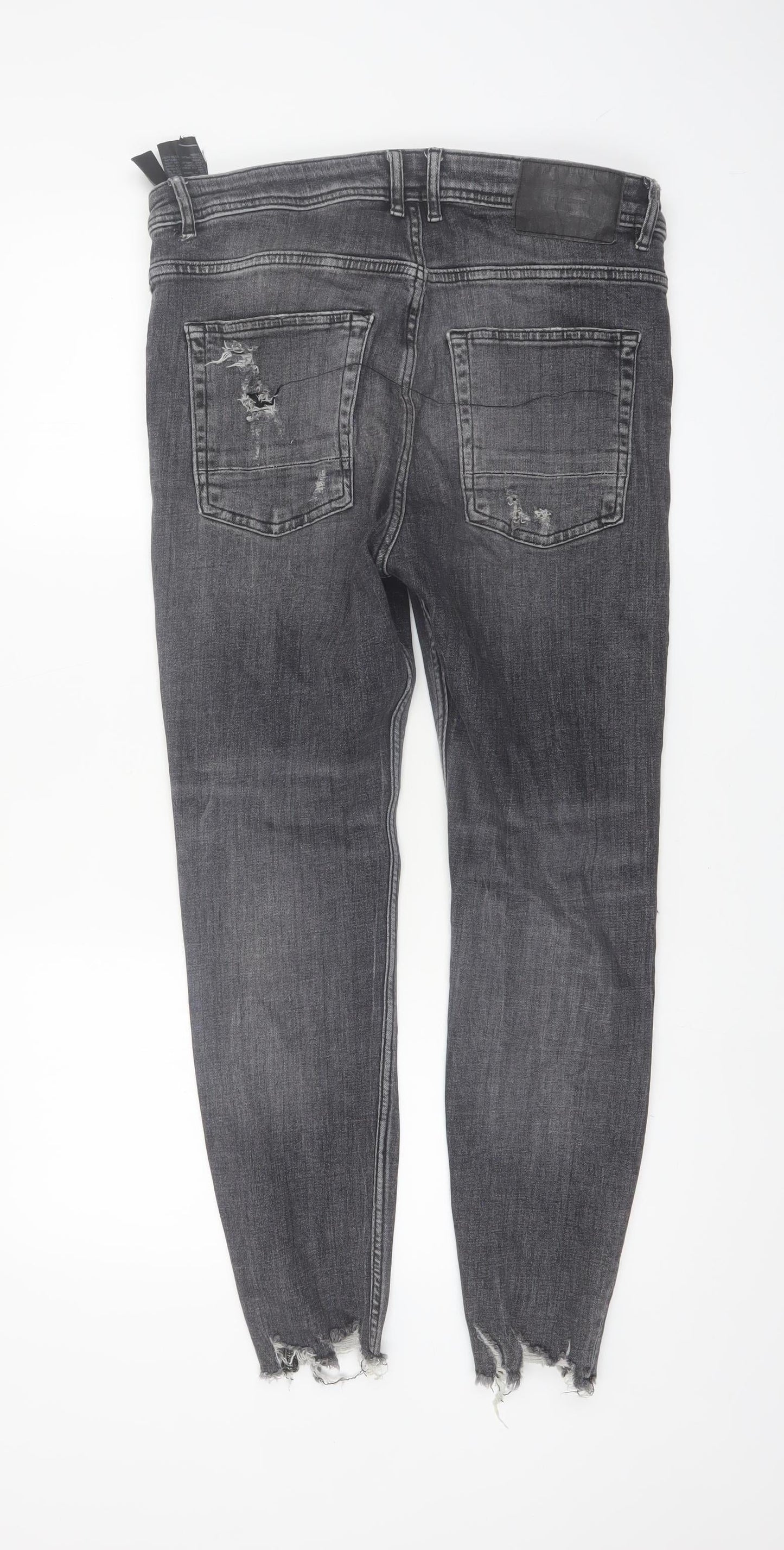 Zara Women Grey Distressed Skinny Jeans Size 14