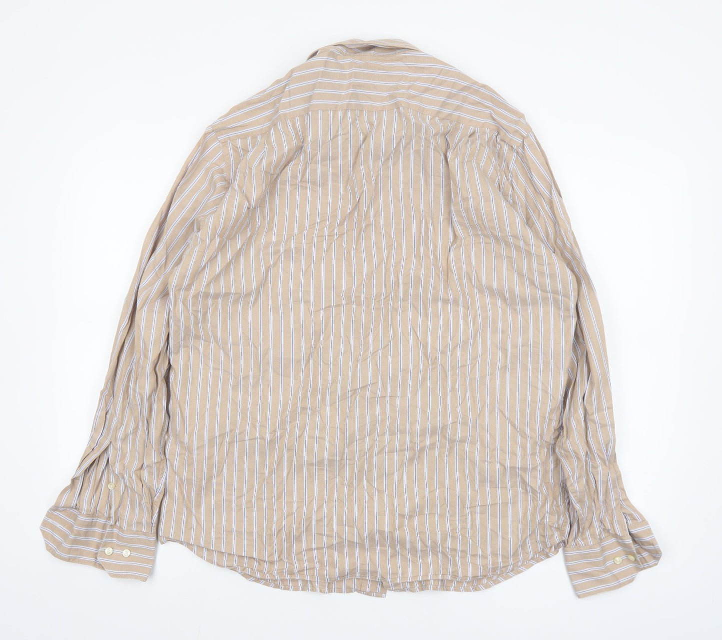 Tommy Hilfiger Mens Beige Striped Long Sleeve Cotton Shirt 16in