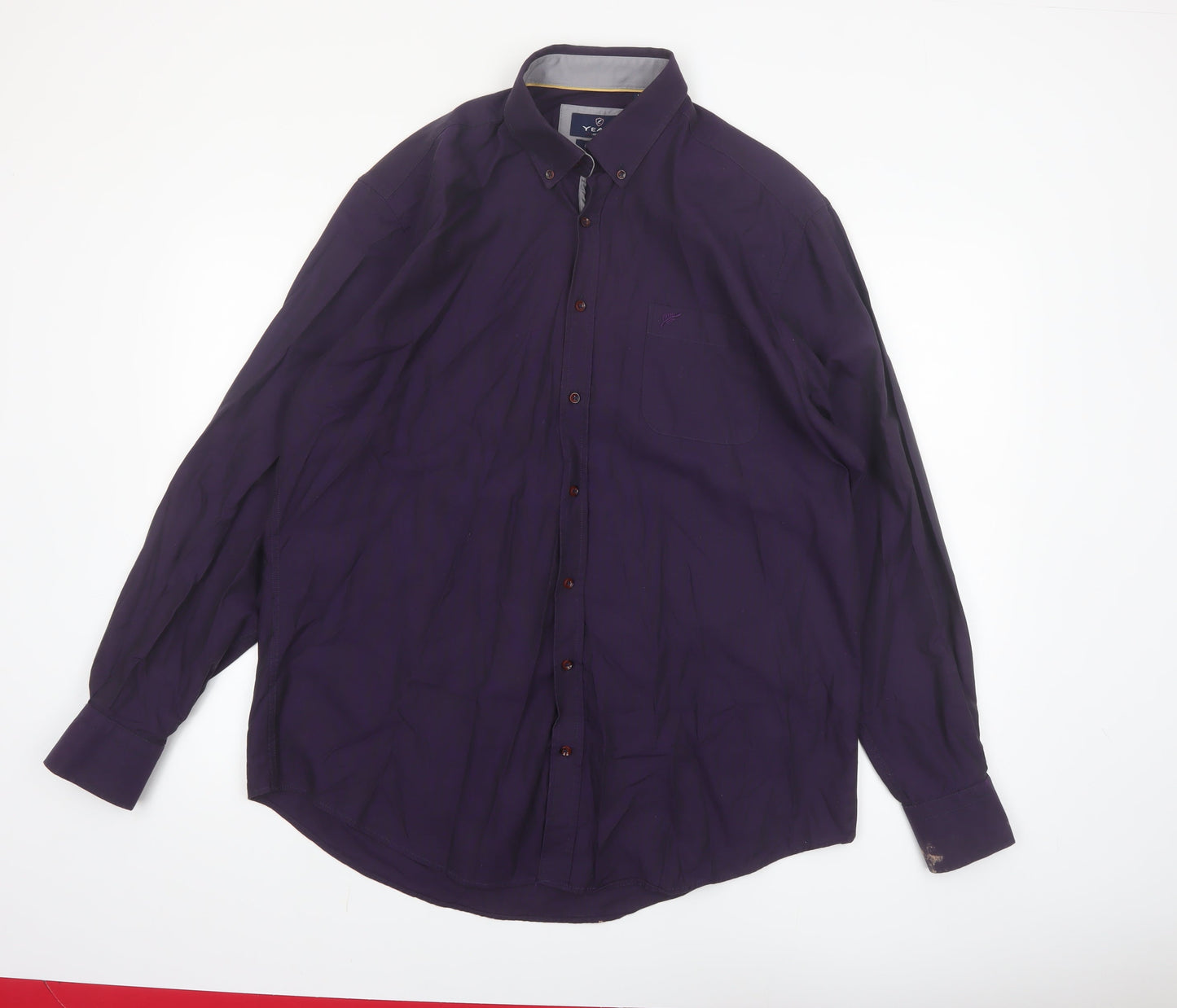Yeats Ireland Men's Purple Cotton Button-Up Long Sleeve Shirt L Regular Fit