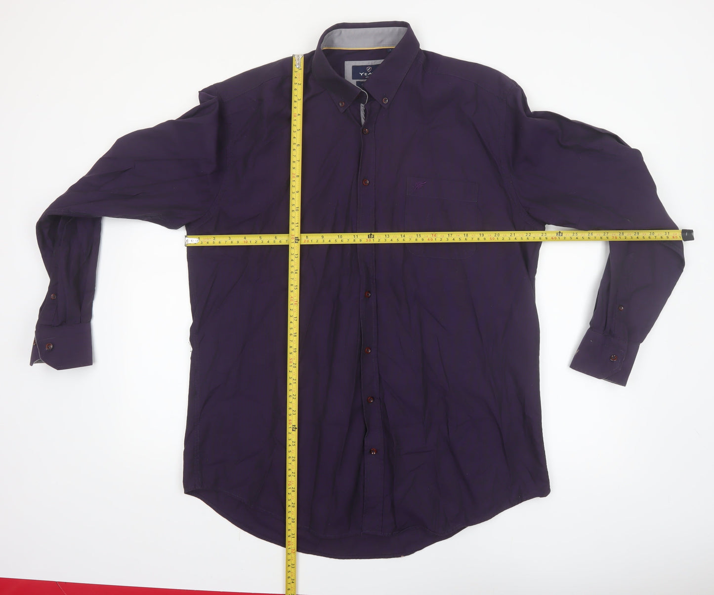 Yeats Ireland Men's Purple Cotton Button-Up Long Sleeve Shirt L Regular Fit