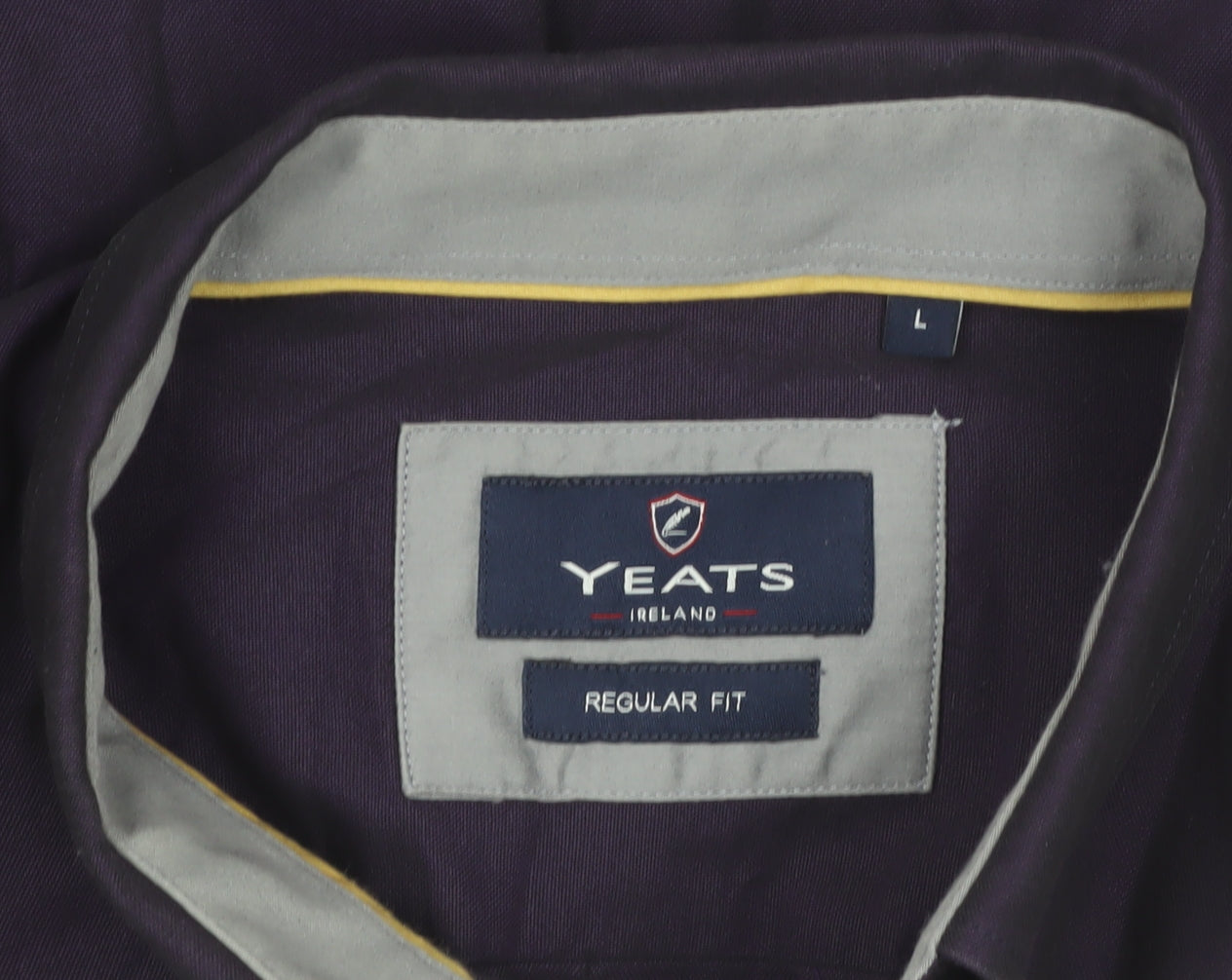 Yeats Ireland Men's Purple Cotton Button-Up Long Sleeve Shirt L Regular Fit