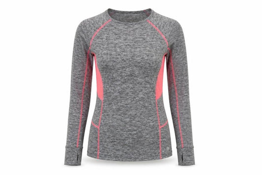 Front view of St. Bernard Grey Marl women’s long sleeve activewear top, size UK 12