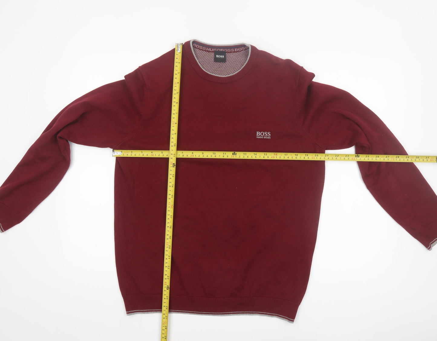 Hugo Boss Men’s Red Cotton Knit Crew Neck Jumper Size L