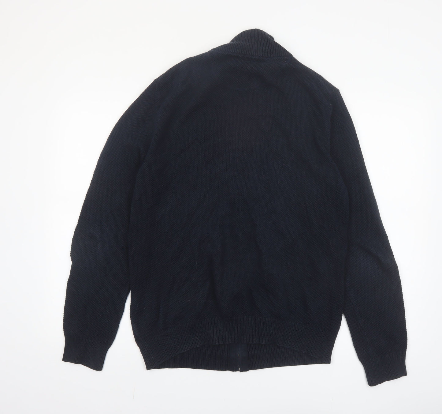 GANT Men's Blue Full Zip Cotton Jumper L High Neck Knit