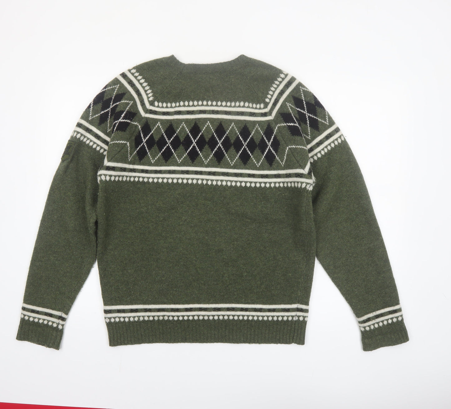 Diesel Men's Green Wool Argyle Crew Neck Jumper Size M