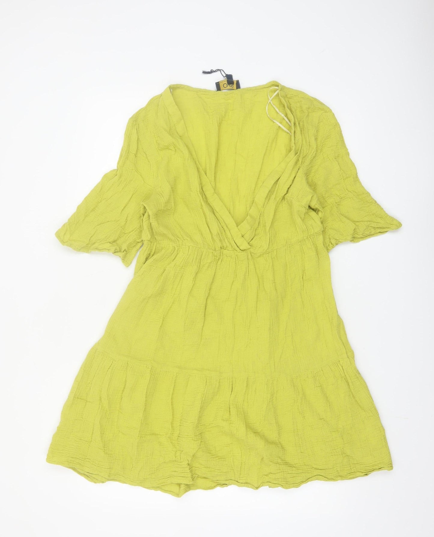 OVS Women’s Green V-Neck Short Cotton A-Line Dress L